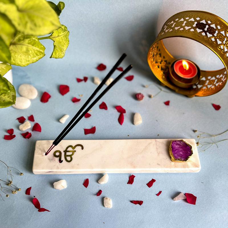 Buy In Onkar Marble Incense Holder With Agate Plating - Pink Incense Holders from Vaaree