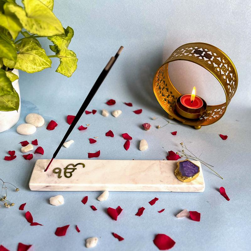 Buy In Onkar Marble Incense Holder With Agate Plating - Purple Incense Holders from Vaaree