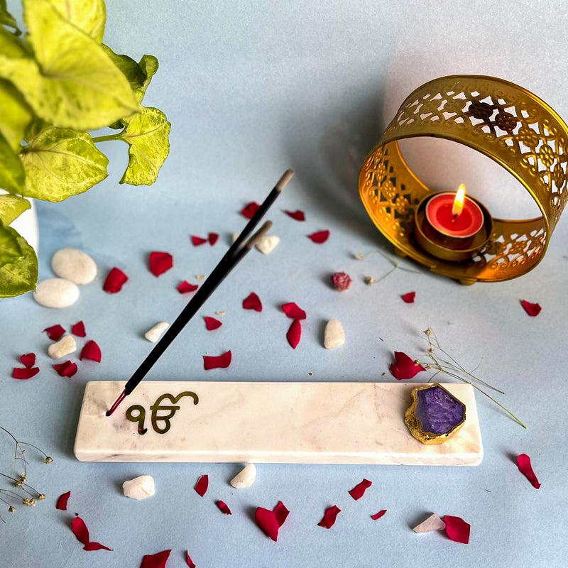 Buy In Onkar Marble Incense Holder With Agate Plating - Purple Incense Holders from Vaaree