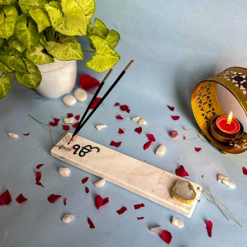 Buy In Onkar Marble Incense Holder With Agate Plating - White Incense Holders from Vaaree