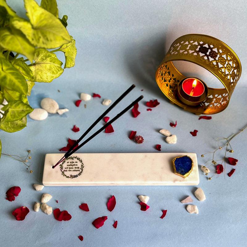 Buy Gayathri Mantra Marble Incense Holder With Agate Plating - Blue Incense Holders from Vaaree