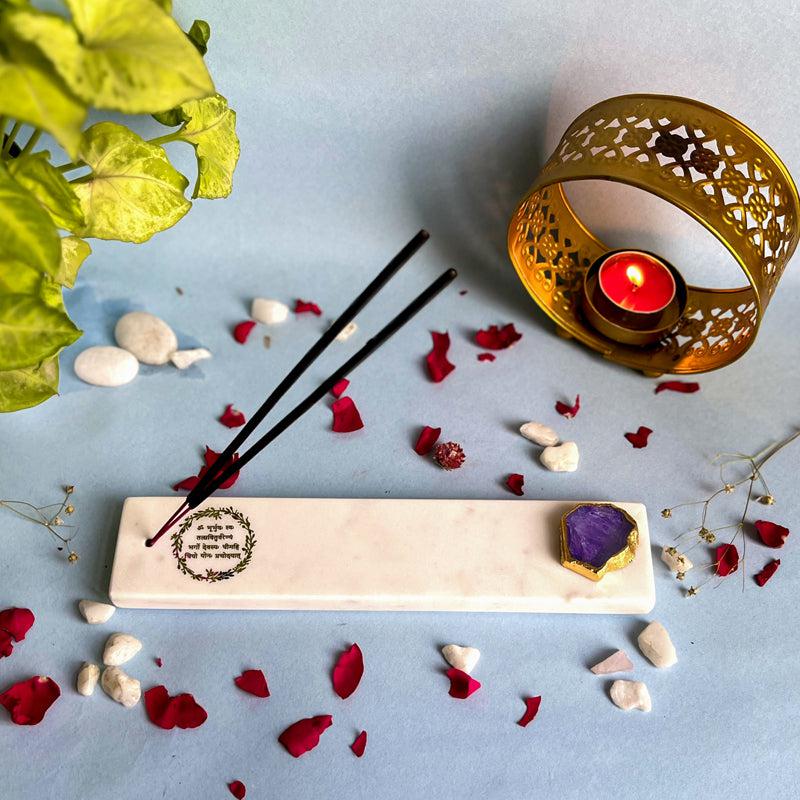 Buy Gayathri Mantra Marble Incense Holder With Agate Plating - Purple Incense Holders from Vaaree