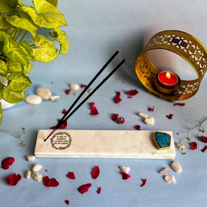 Buy Gayathri Mantra Marble Incense Holder With Agate Plating - Turquoise Blue Incense Holders from Vaaree