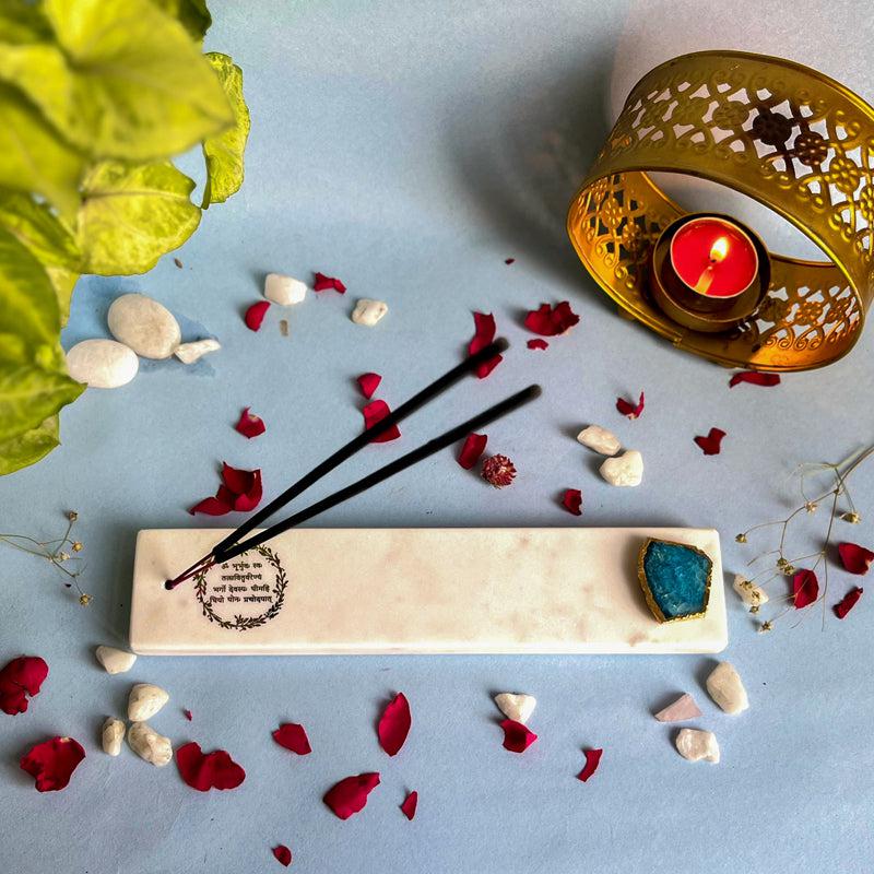 Buy Gayathri Mantra Marble Incense Holder With Agate Plating - Turquoise Blue Incense Holders from Vaaree