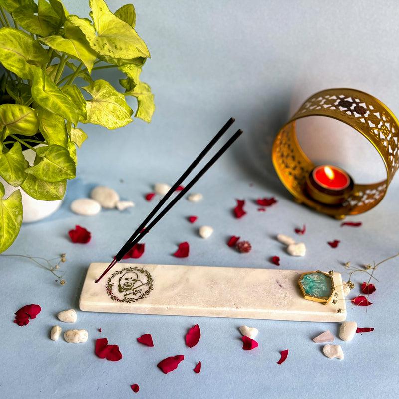 Buy Guruji Marble Incense Holder With Agate Plating - Green Incense Holders from Vaaree