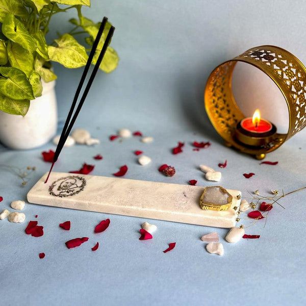 Buy Guruji Marble Incense Holder With Agate Plating - White Incense Holders from Vaaree