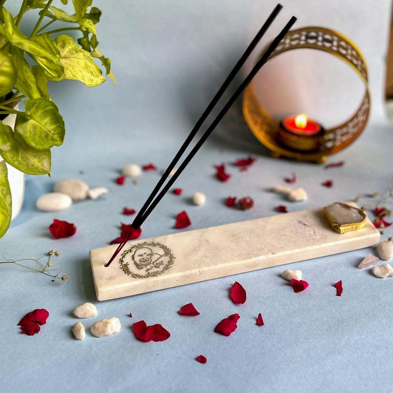 Buy Guruji Marble Incense Holder With Agate Plating - White Incense Holders from Vaaree