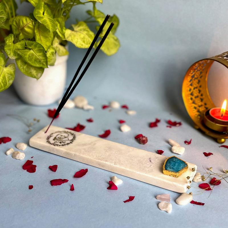 Buy Guruji Marble Incense Holder With Agate Plating - Turquoise Blue Incense Holders from Vaaree