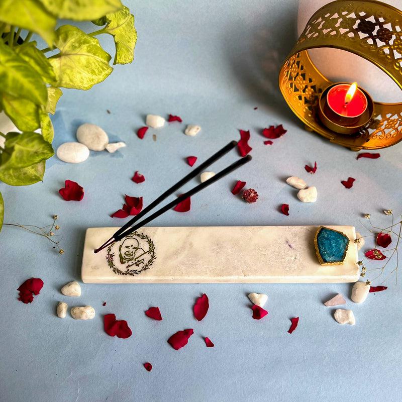 Buy Guruji Marble Incense Holder With Agate Plating - Turquoise Blue Incense Holders from Vaaree