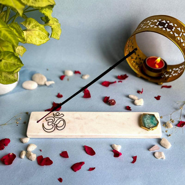 Buy Om Marble Incense Holder With Agate Plating - Green Incense Holders from Vaaree