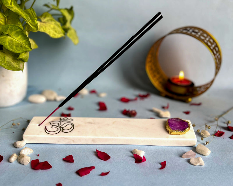 Buy Om Marble Incense Holder With Agate Plating - Pink Incense Holders from Vaaree