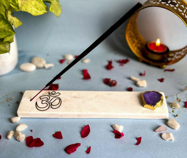 Buy Om Marble Incense Holder With Agate Plating - Purple Incense Holders from Vaaree