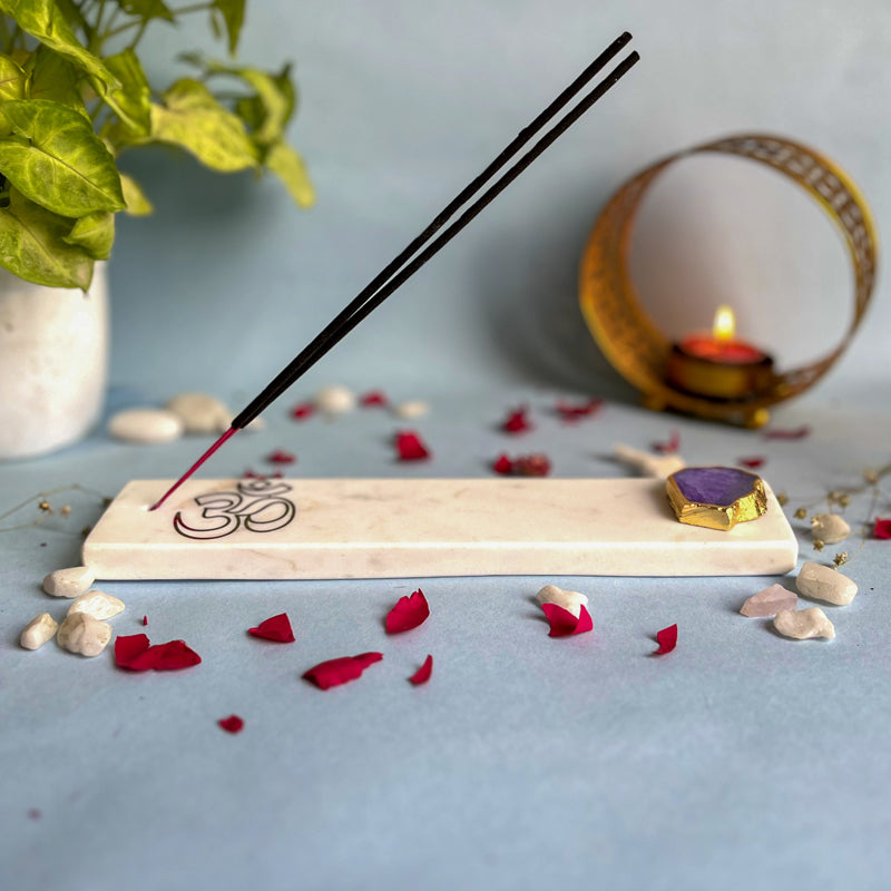 Buy Om Marble Incense Holder With Agate Plating - Purple Incense Holders from Vaaree