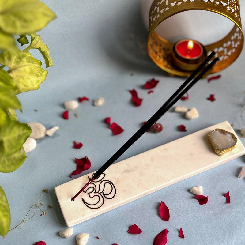 Buy Om Marble Incense Holder With Agate Plating - White Incense Holders from Vaaree