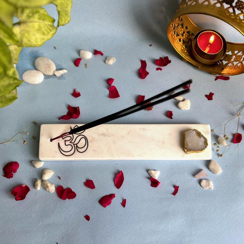 Buy Om Marble Incense Holder With Agate Plating - White Incense Holders from Vaaree