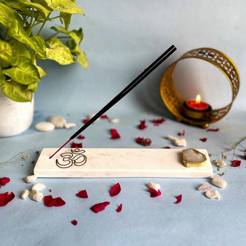 Buy Om Marble Incense Holder With Agate Plating - White Incense Holders from Vaaree