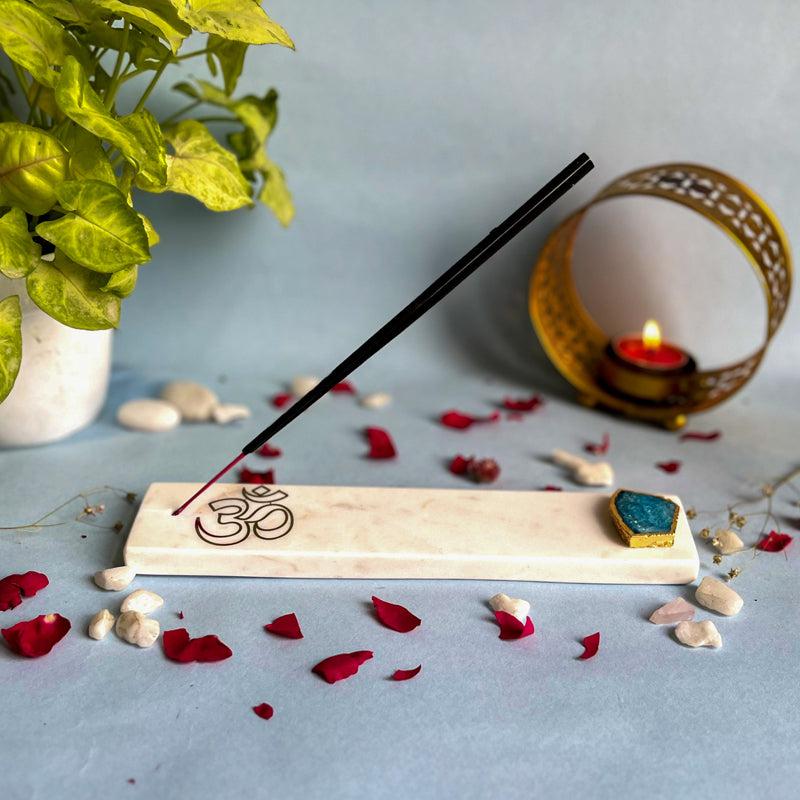 Buy Om Marble Incense Holder With Agate Plating - Turquoise Blue Incense Holders from Vaaree