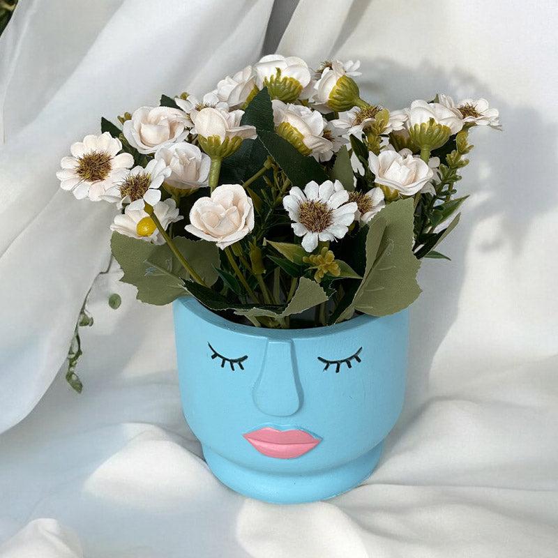 Buy Faux Aster Plant With Pot - White & blue Artificial Plants from Vaaree