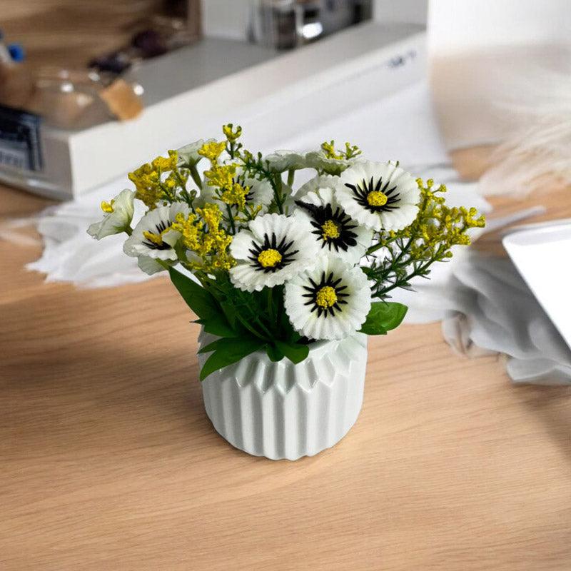 Buy Faux Aster Plant With Pot - White & Yellow Artificial Plants from Vaaree