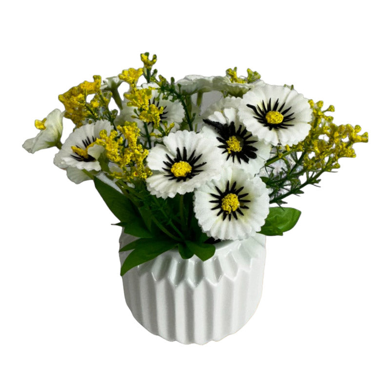 Buy Faux Aster Plant With Pot - White & Yellow Artificial Plants from Vaaree