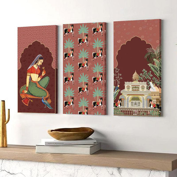 Buy Mughal Architecture Wall Art - Set Of Three Wall Art & Paintings from Vaaree