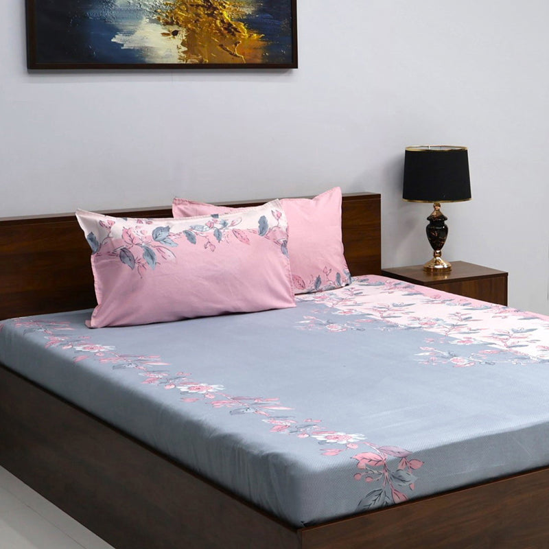 Buy Dayita Floral Bedsheet - Pink & Blue Bedsheets from Vaaree