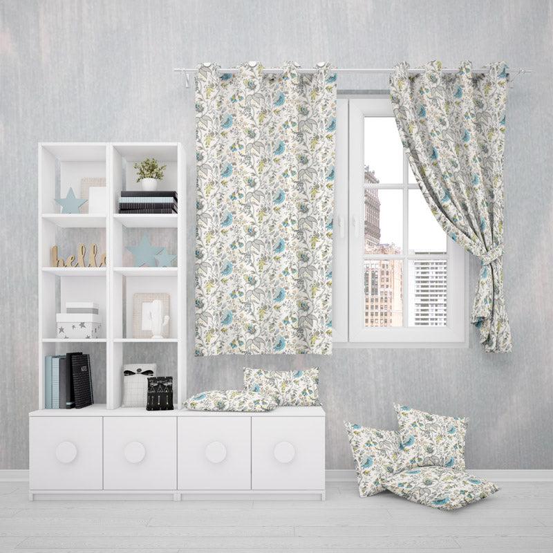 Buy Mivaana Floral Curtain - Blue Curtains from Vaaree