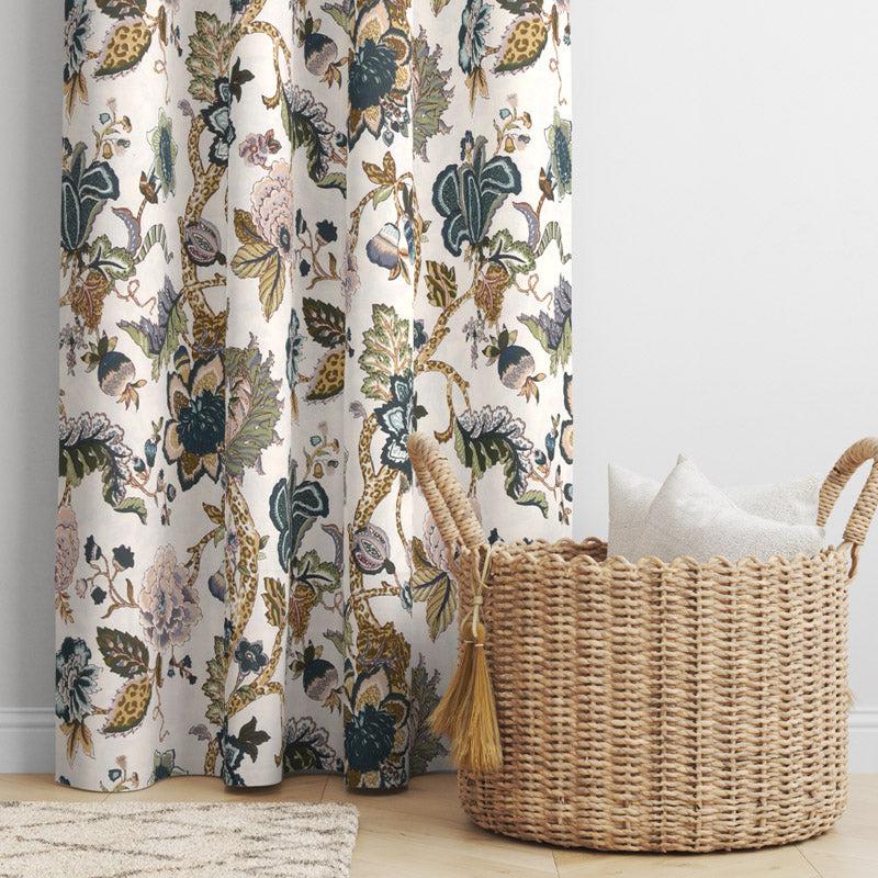 Buy Mivaana Floral Curtain - Creamy Blue Curtains from Vaaree