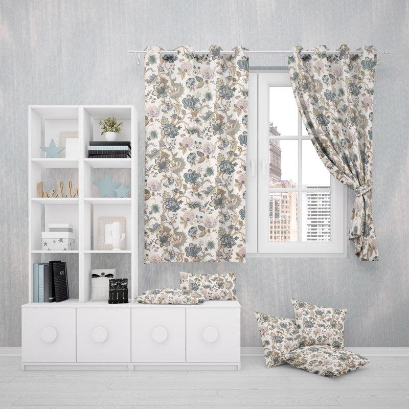 Buy Mivaana Floral Curtain - Creamy Blue Curtains from Vaaree