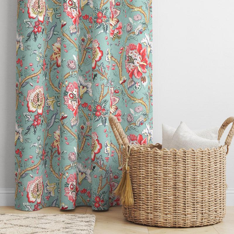 Buy Mivaana Floral Curtain - Sea Green Curtains from Vaaree