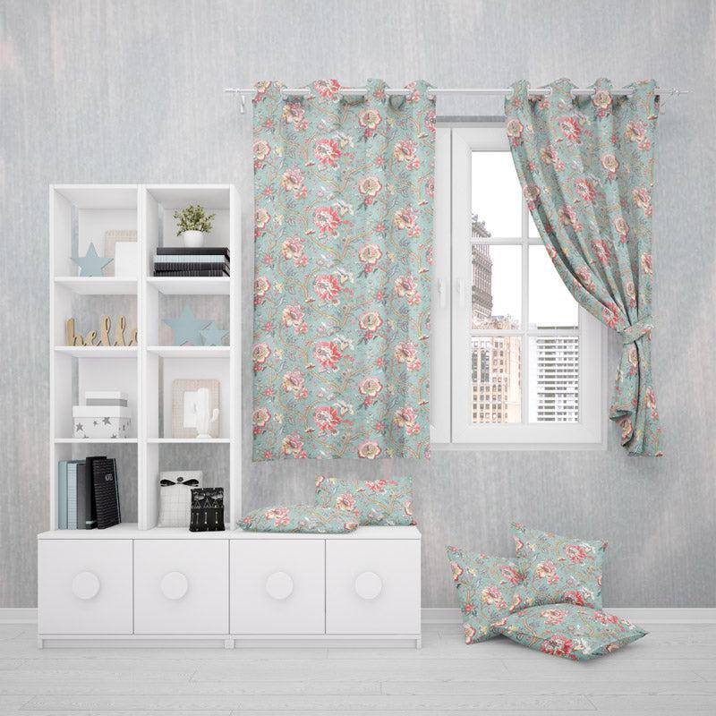 Buy Mivaana Floral Curtain - Sea Green Curtains from Vaaree