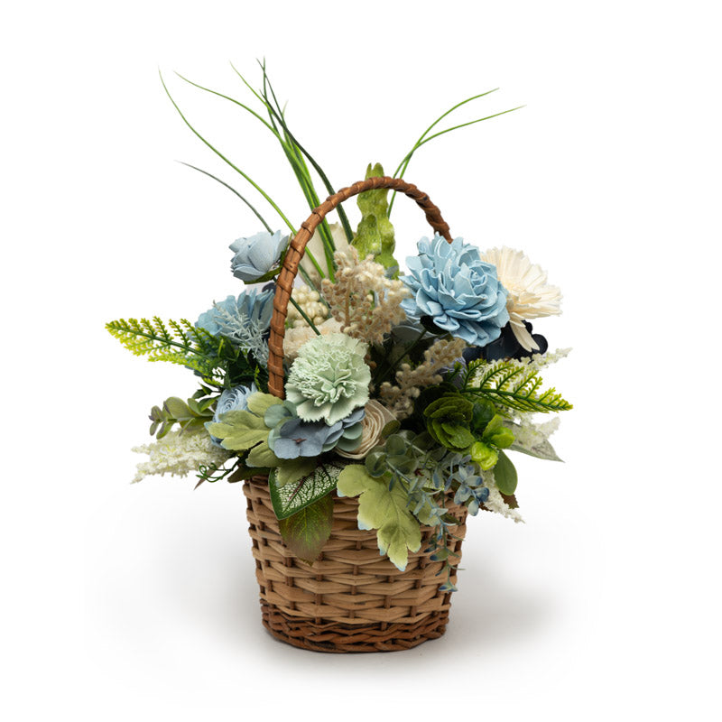 Buy Niora Blue Solawood Floral Basket Artificial Flowers from Vaaree