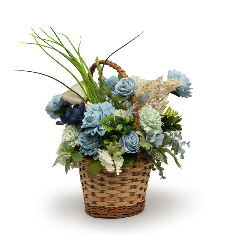 Buy Niora Blue Solawood Floral Basket Artificial Flowers from Vaaree