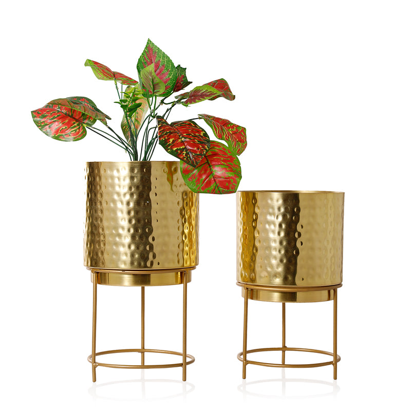 Buy Hemera Raagi Hammered Planter (Gold) - Set Of Two Pots & Planters from Vaaree