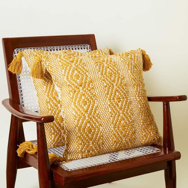 Buy Yellow Diamond Cushion Cover - Set Of Two at Vaaree online | Beautiful Cushion Cover Sets to choose from