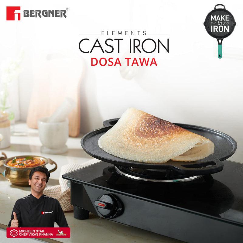 Buy Bergner Elements Pre-Seasoned Cast Iron Flat Dosa Tawa (Teal) - 30 CM Dosa Tawa from Vaaree