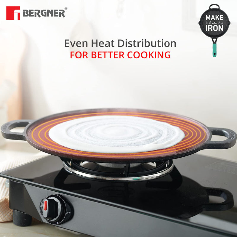 Buy Bergner Elements Pre-Seasoned Cast Iron Flat Dosa Tawa (Teal) - 30 CM Dosa Tawa from Vaaree