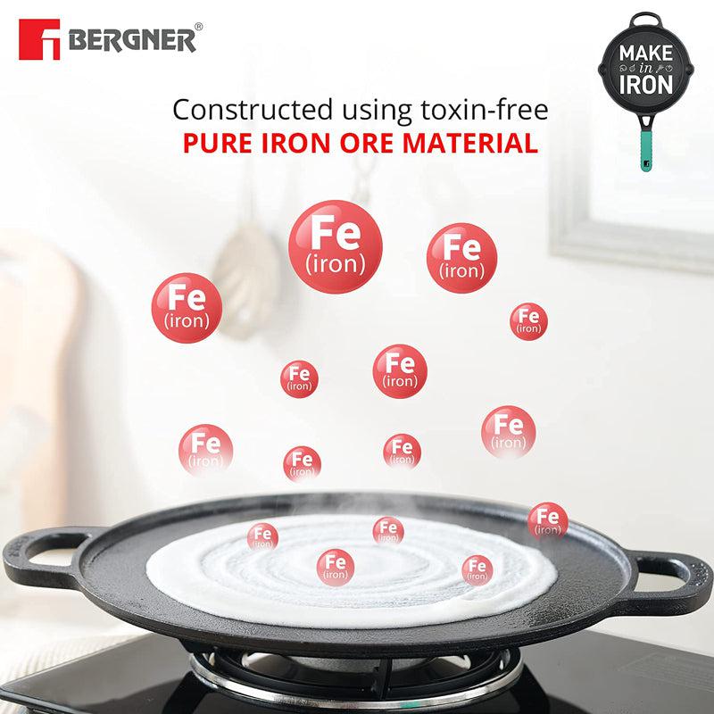 Buy Bergner Elements Pre-Seasoned Cast Iron Flat Dosa Tawa (Teal) - 30 CM Dosa Tawa from Vaaree