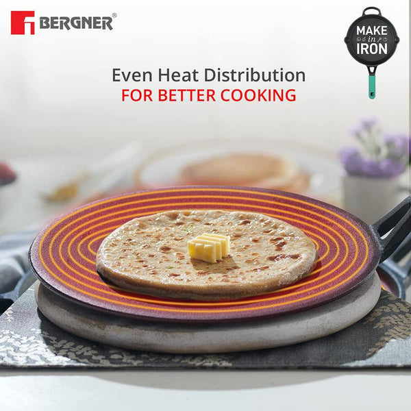 Buy Bergner Elements Pre-Seasoned Cast Iron Concave Roti Tawa (Teal) - 26 CM Roti Tawa from Vaaree