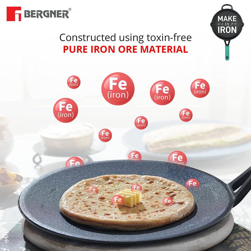 Buy Bergner Elements Pre-Seasoned Cast Iron Concave Roti Tawa (Teal) - 26 CM Roti Tawa from Vaaree