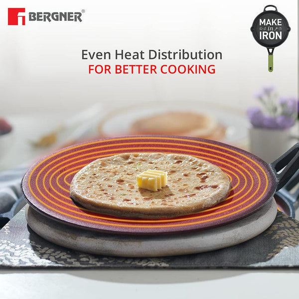 Buy Bergner Elements Pre-Seasoned Cast Iron Concave Roti Tawa (Olive Green) - 26 CM Roti Tawa from Vaaree