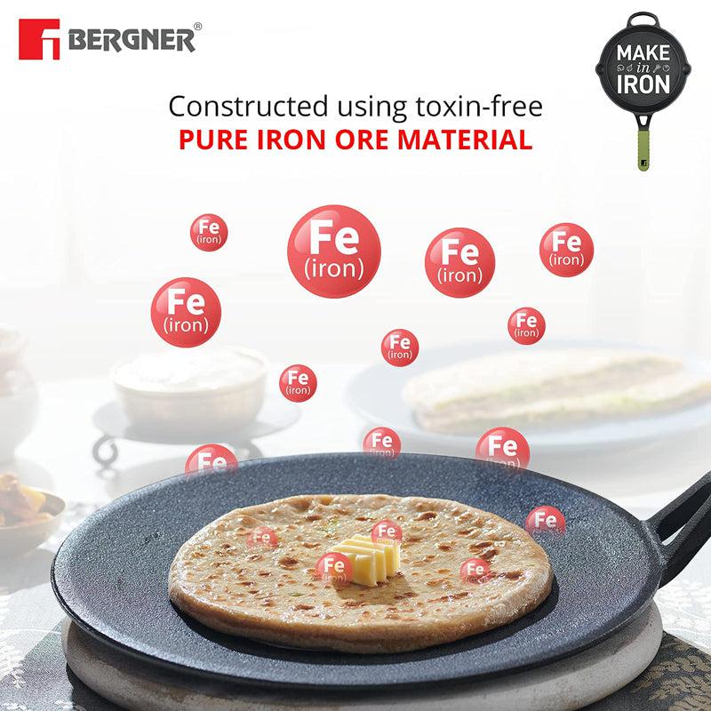 Buy Bergner Elements Pre-Seasoned Cast Iron Concave Roti Tawa (Olive Green) - 26 CM Roti Tawa from Vaaree