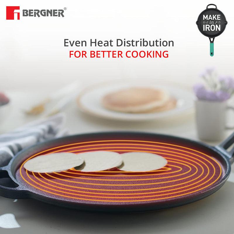 Buy Bergner Elements Pre-Seasoned Cast Iron Tawa (Teal) - 30 CM Dosa Tawa from Vaaree