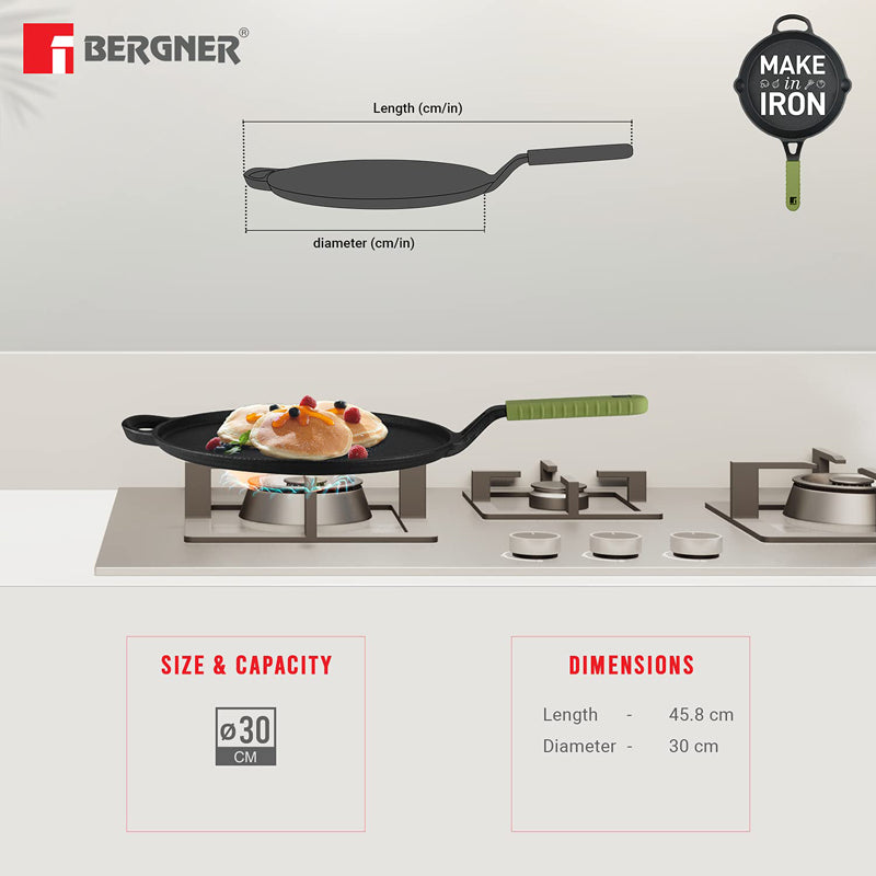 Buy Bergner Elements Pre-Seasoned Cast Iron Tawa (Olive Green) - 30 CM Dosa Tawa from Vaaree