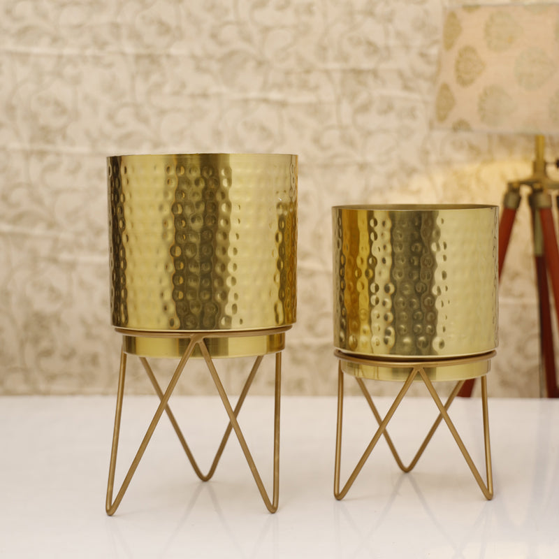 Buy Teodora Hammered Planter (Gold) - Set Of Two Pots & Planters from Vaaree