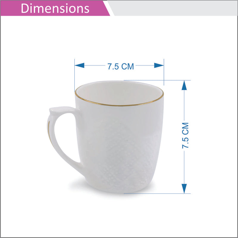 Mug & Tea Cup - Andiera White Cup (175 ML) - Set Of Six