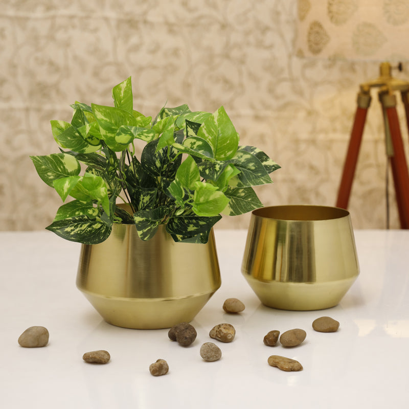 Buy Simone Oak Planter (Gold) - Set Of Two Pots & Planters from Vaaree