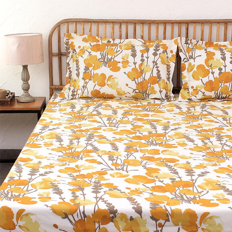 Buy Himalayan Poppie Bedsheet - Yellow Bedsheets from Vaaree