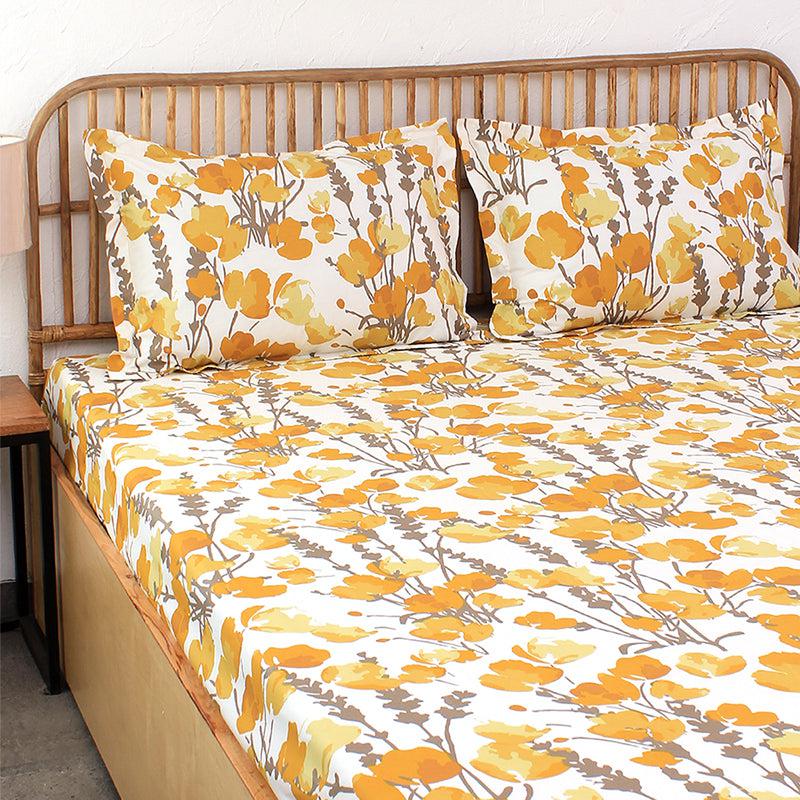 Buy Himalayan Poppie Bedsheet - Yellow Bedsheets from Vaaree