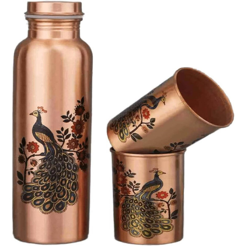 Buy Ashya Mayoora Copper Water Bottle With Glass Bottle from Vaaree